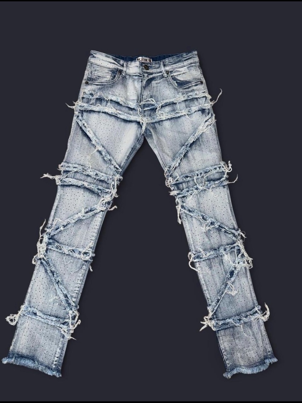 Light Wash Distressed Rhinestone Jeans